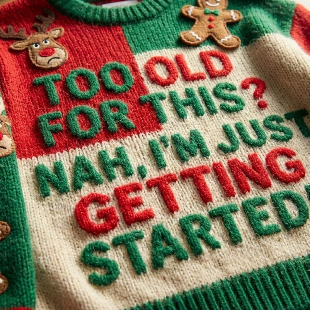 Ugly Christmas Sweater Too Old – “Too Old For This? Nah, I’m Just Getting Started!” - Image 4