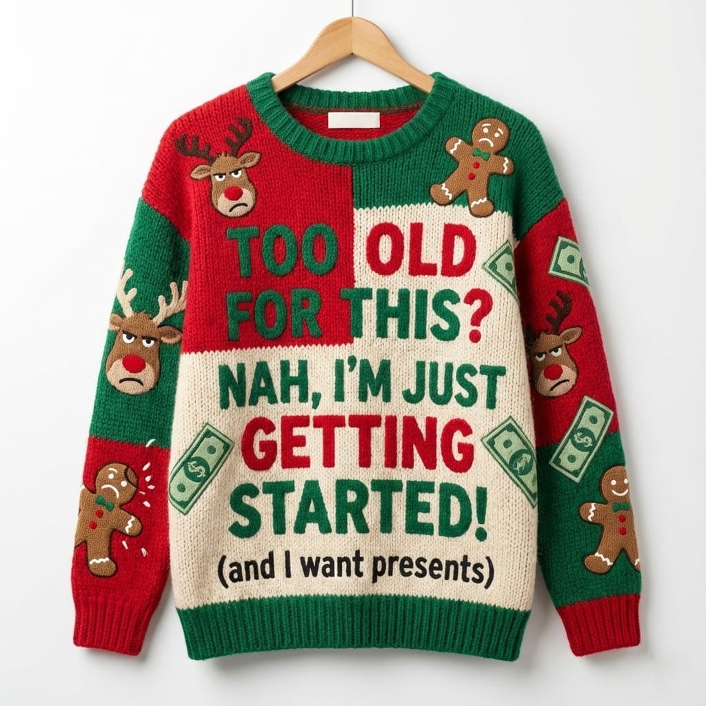 Ugly Christmas Sweater Too Old – “Too Old For This? Nah, I’m Just Getting Started!” - Image 1