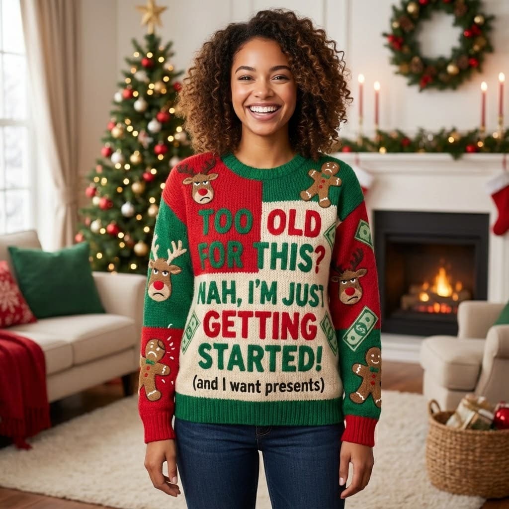 Ugly Christmas Sweater Too Old – “Too Old For This? Nah, I’m Just Getting Started!” - Image 3