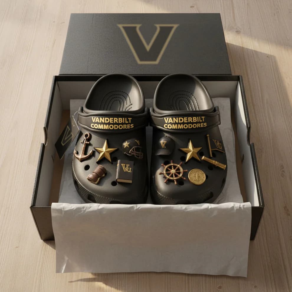 Vanderbilt Commodores Custom Clogs - Black & Gold Star Power - Image 1